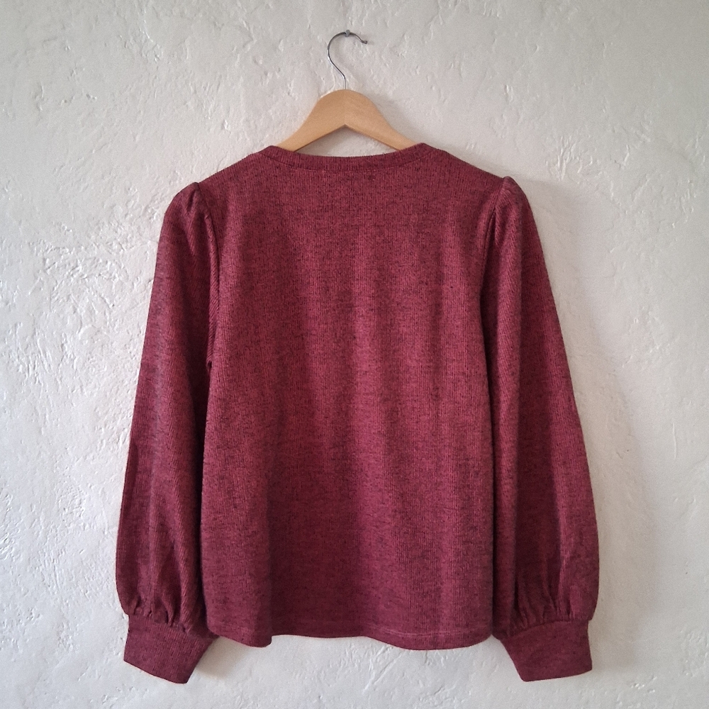 Puff Sleeve Raspberry Pink V-Neck Sweater - Picture 3 of 7